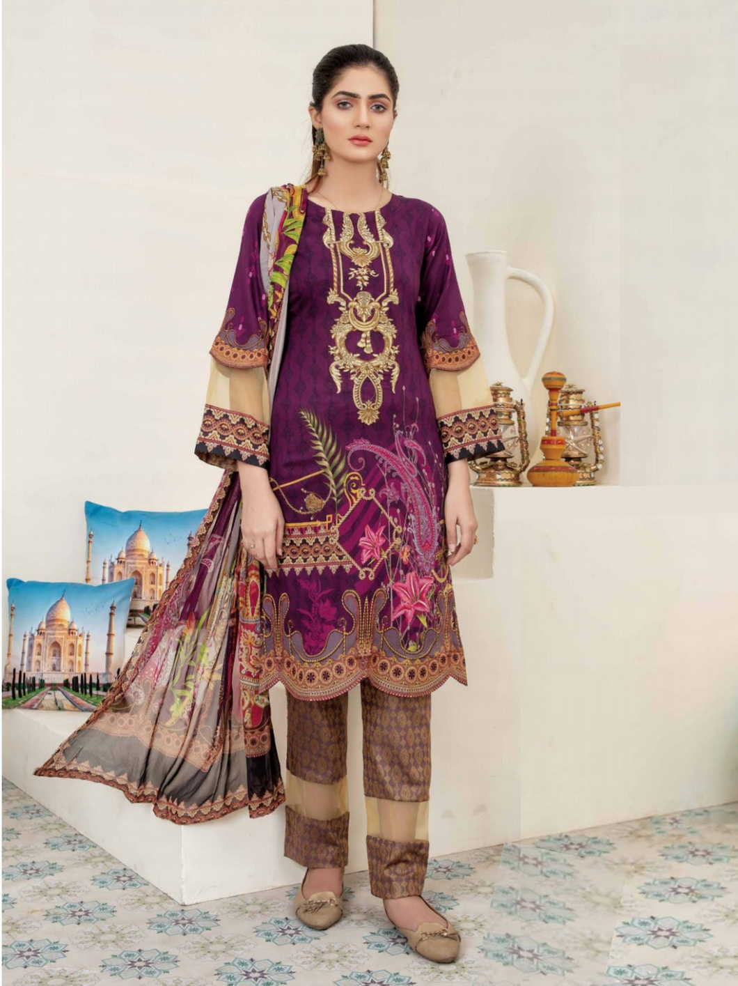 Bin Dawood - Ayesha Samia 3pc Unstitched Embroidered Digital Printed Luxury Lawn Suit D-03