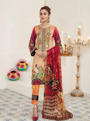 Bin Dawood - Ayesha Samia 3pc Unstitched Embroidered Digital Printed Luxury Lawn Suit D-04