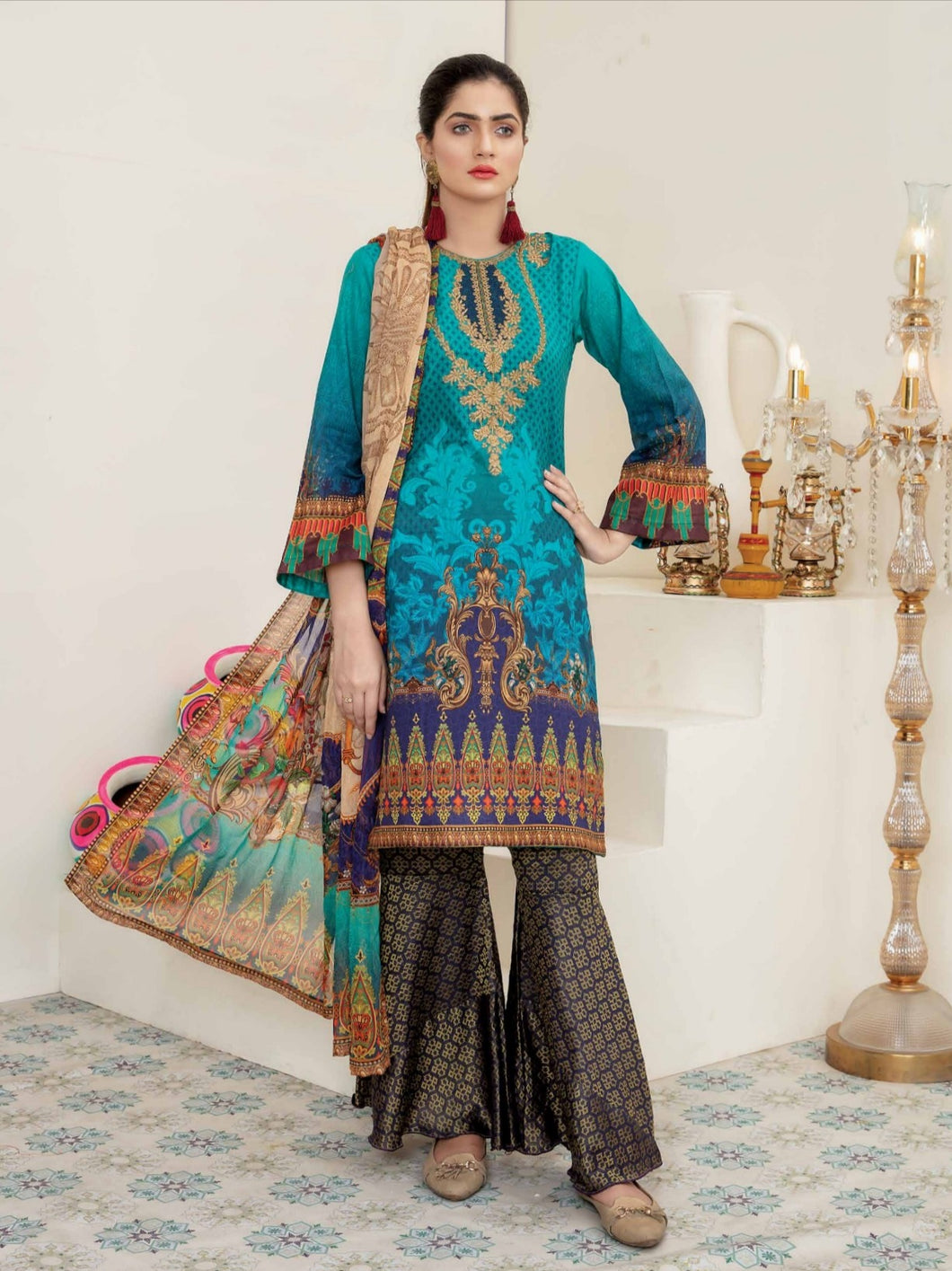 Bin Dawood - Ayesha Samia 3pc Unstitched Embroidered Digital Printed Luxury Lawn Suit D-05