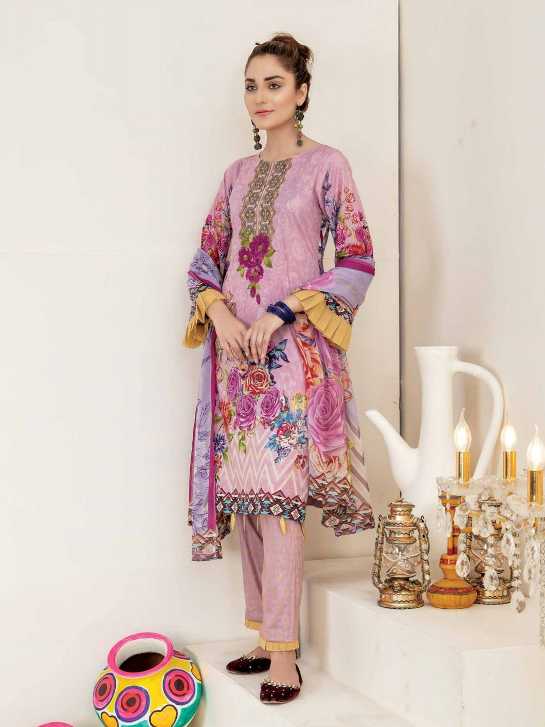 Bin Dawood - Ayesha Samia 3pc Unstitched Embroidered Digital Printed Luxury Lawn Suit D-06
