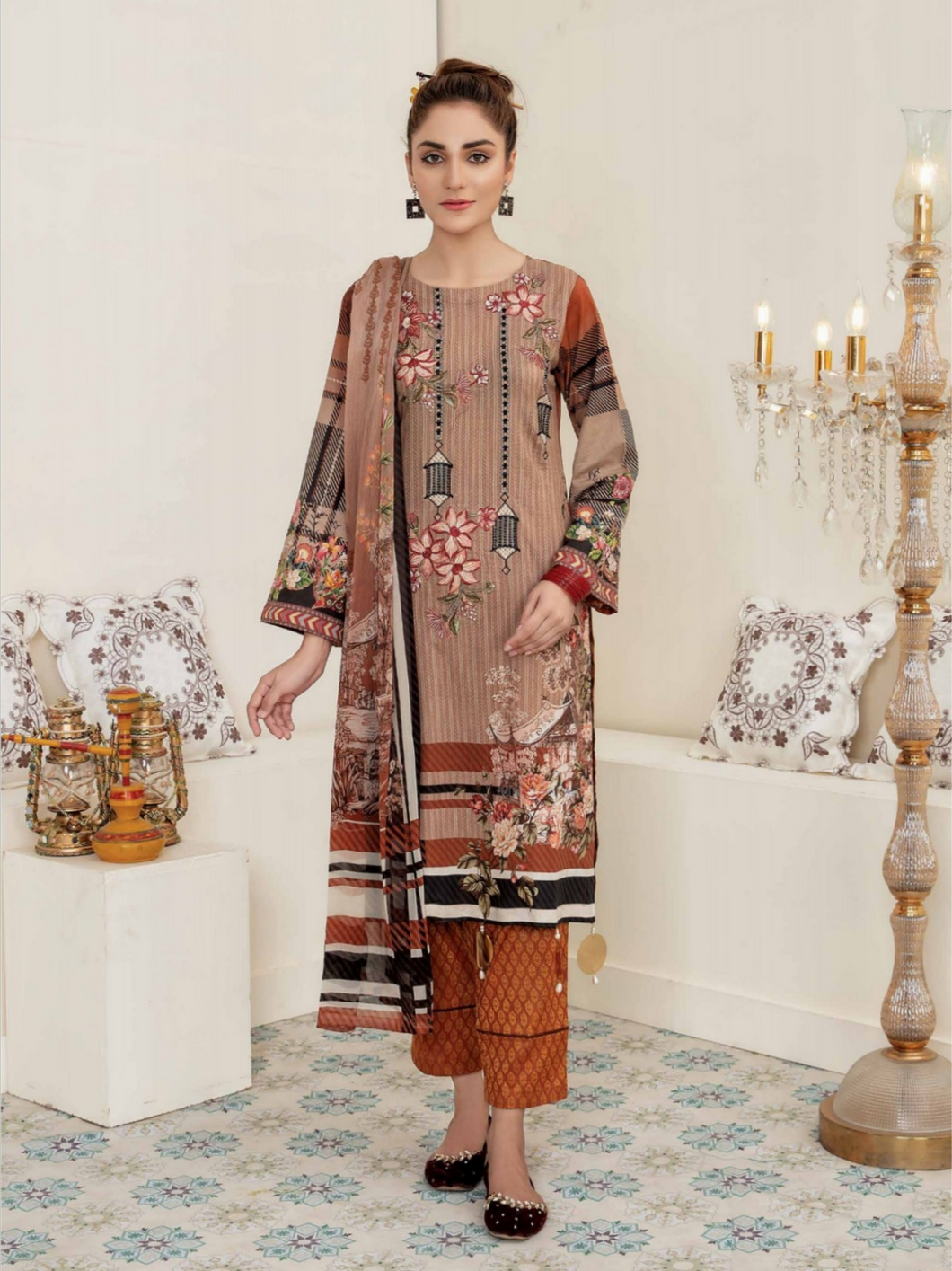 Bin Dawood - Ayesha Samia 3pc Unstitched Embroidered Digital Printed Luxury Lawn Suit D-07