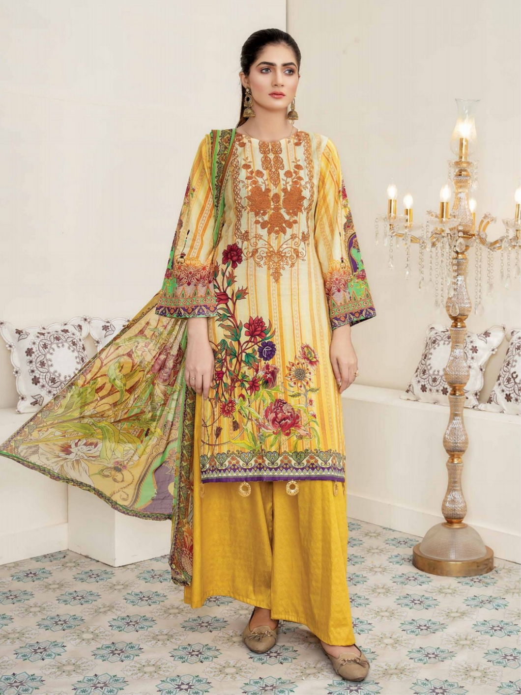 Bin Dawood - Ayesha Samia 3pc Unstitched Embroidered Digital Printed Luxury Lawn Suit D-08