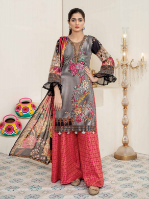 Bin Dawood - Ayesha Samia 3pc Unstitched Embroidered Digital Printed Luxury Lawn Suit D-09