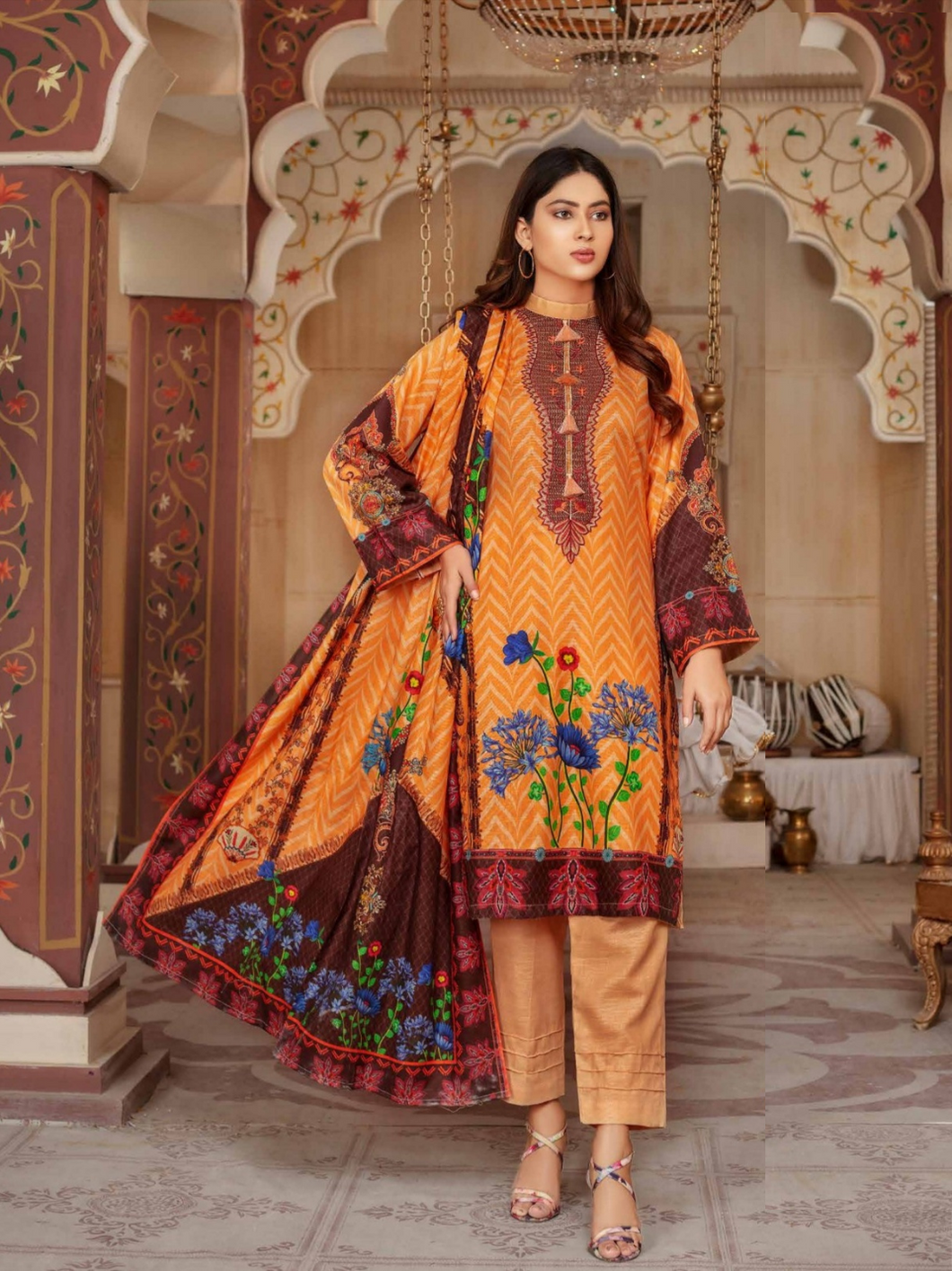 SANJ 3pc Unstitched Embroidered Digital Printed Premium Winter