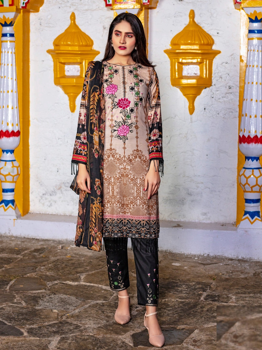 Bin Dawood Tania 3pc Unstitched Embroidered Digital Printed Lawn Suit D‐07