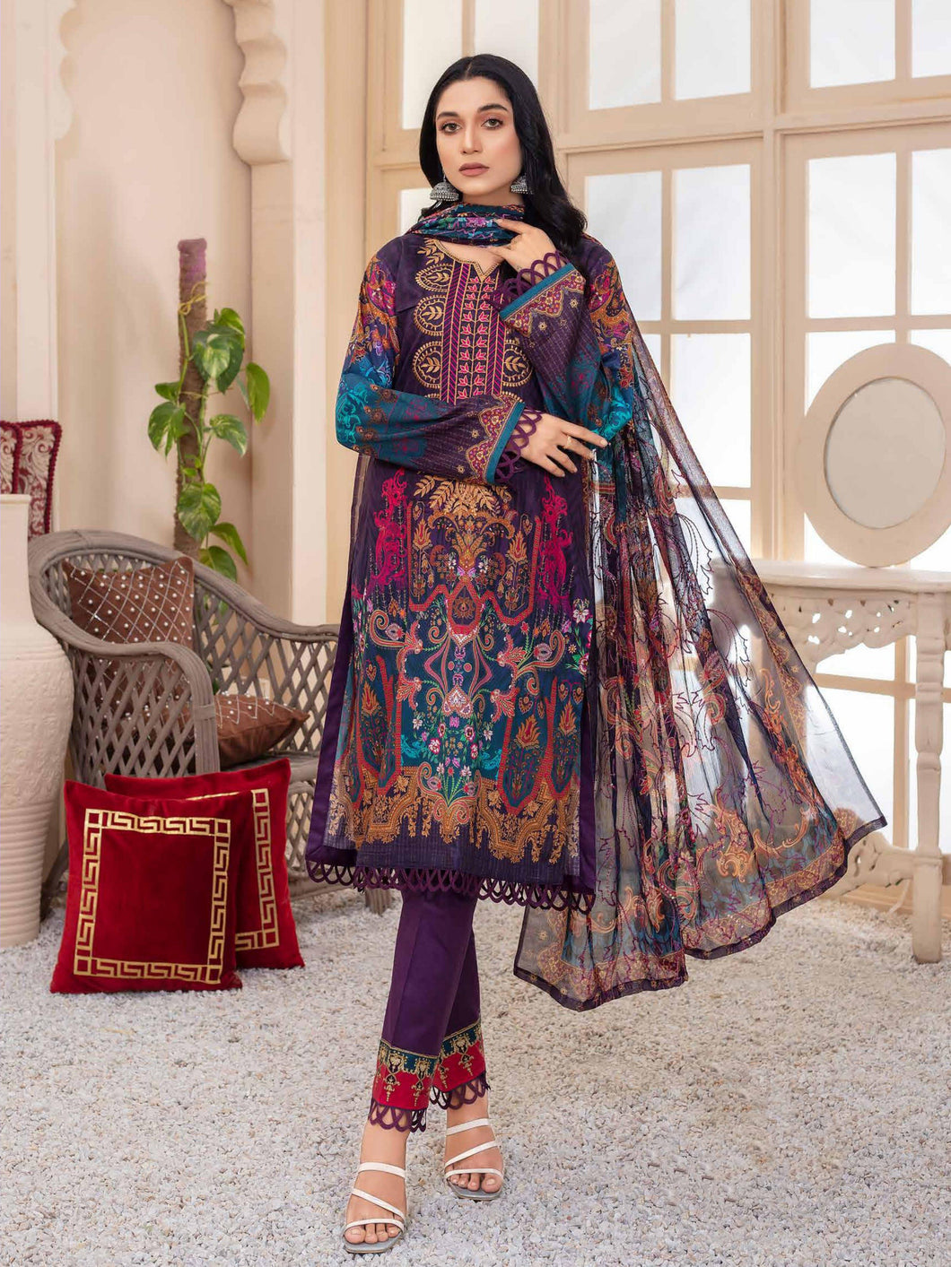 Bin Dawood Zara Sara 3pc Unstitched Embroidered Digital Printed Luxury Lawn Suit DZS-08