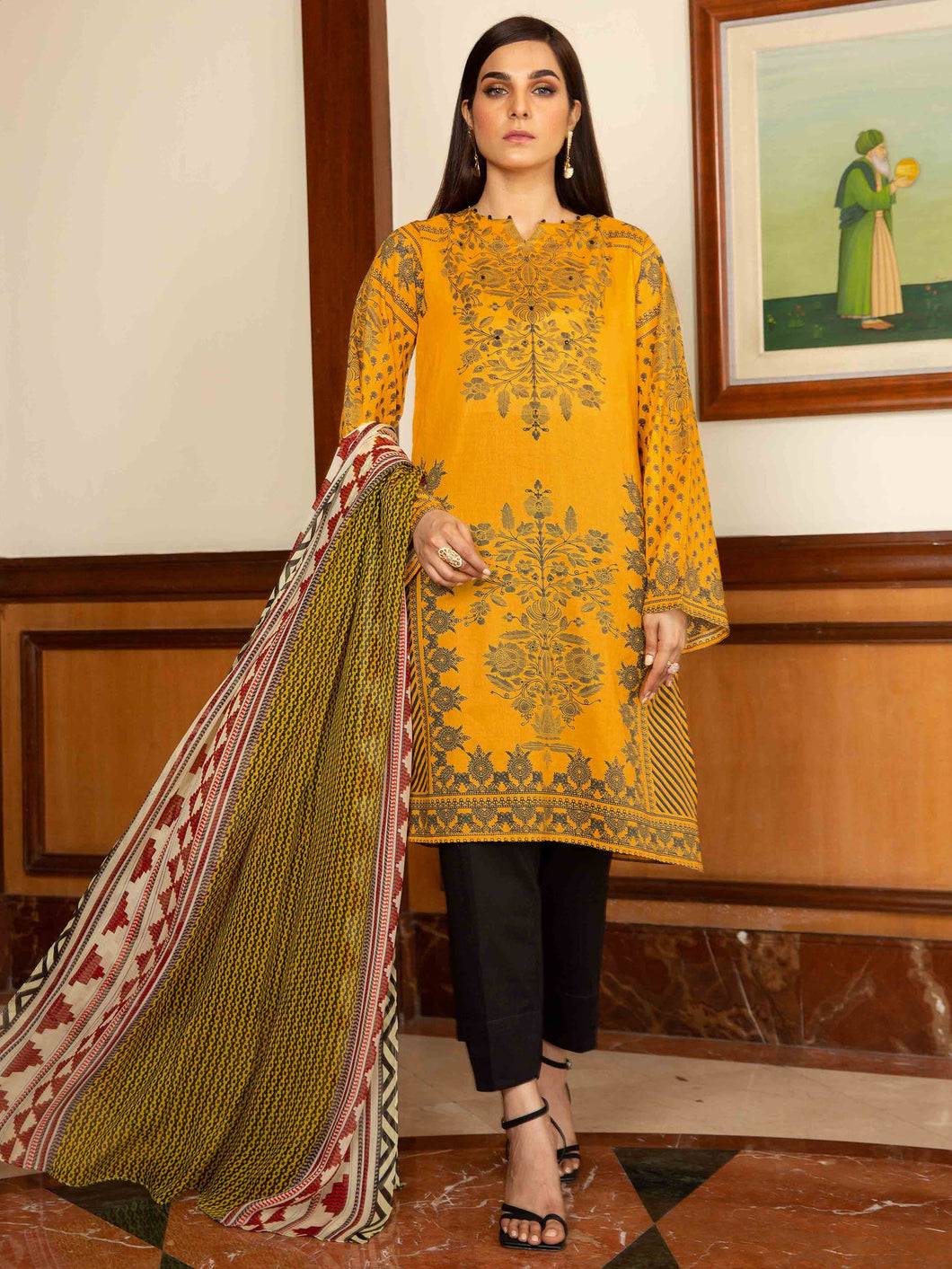 Unstitched Printed Lawn 2pc Suit (Code:U1509-2PC-YELLOW)
