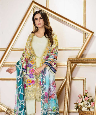 3 pc Unstitched Embroidered Printed Lawn Suiting - Tawakkal Fabrics