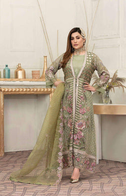 3pc Unstitched Fancy Embroidered Chiffon Designer wear Dress - Tawakkal Fabrics