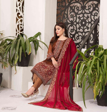 3pc Unstitched Fancy Embroidered Chiffon Designer wear Dress - Tawakkal Fabrics