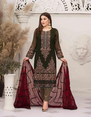 3pc Unstitched Fancy Embroidered Chiffon Designer wear Dress - Tawakkal Fabrics