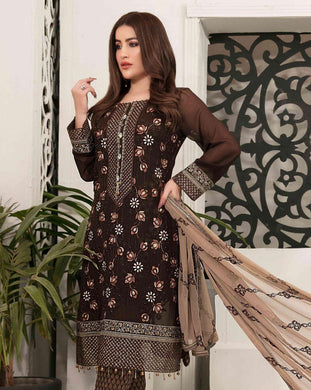 3pc Unstitched Fancy Embroidered Chiffon Designer wear Dress - Tawakkal Fabrics