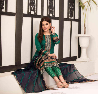 3pc Unstitched Fancy Embroidered Chiffon Designer wear Dress - Tawakkal Fabrics