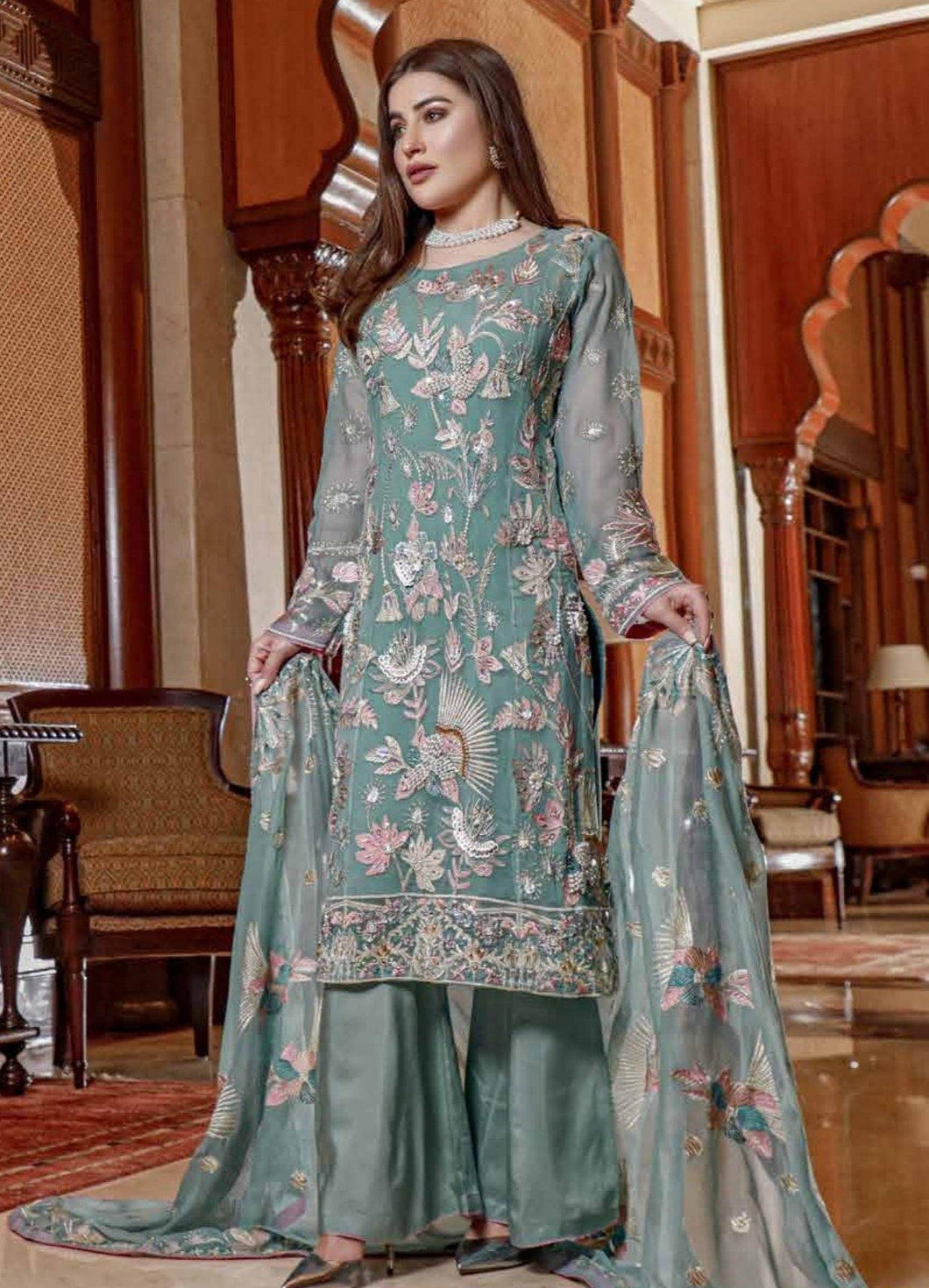 3pc Unstitched Luxury Embroidered Fancy Chiffon dress by Moti's