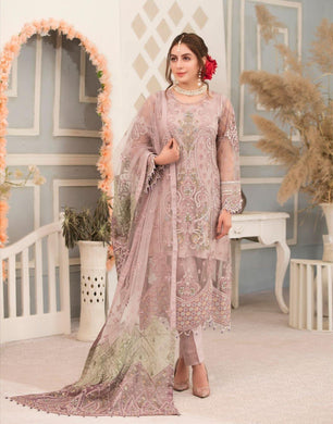 3pc Unstitched Fancy Embroidered Chiffon Designer wear Dress - Tawakkal Fabrics