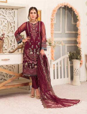 3pc Unstitched Fancy Embroidered Chiffon Designer wear Dress - Tawakkal Fabrics