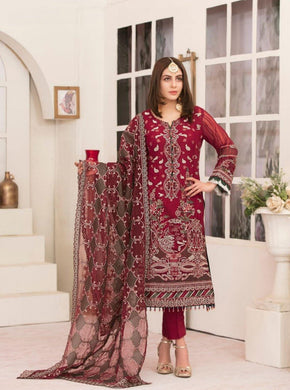 3pc Unstitched Fancy Embroidered Chiffon Designer wear Dress - Tawakkal Fabrics