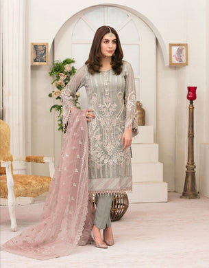 3pc Unstitched Fancy Embroidered Chiffon Designer wear Dress - Tawakkal Fabrics