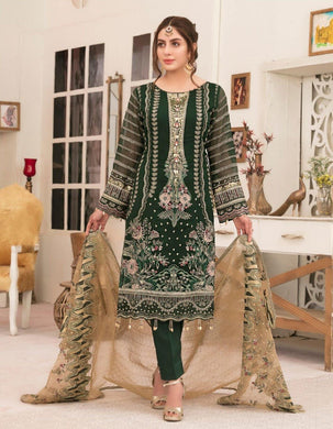 3pc Unstitched Fancy Embroidered Chiffon Designer wear Dress - Tawakkal Fabrics