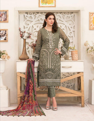 3pc Unstitched Fancy Embroidered Chiffon Designer wear Dress - Tawakkal Fabrics