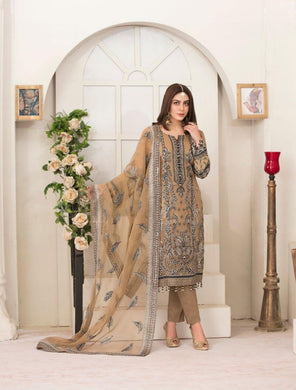 3pc Unstitched Fancy Embroidered Chiffon Designer wear Dress - Tawakkal Fabrics