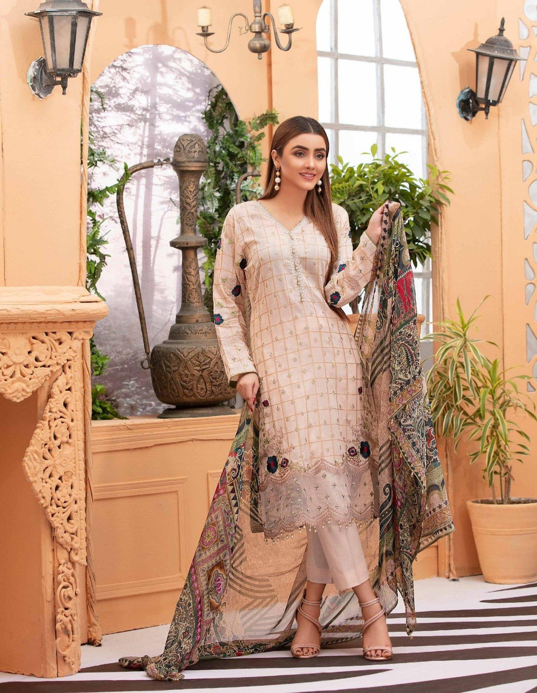3 pc Unstitched Embroidered Jacquard Lawn Suits by Tawakkal Fabrics