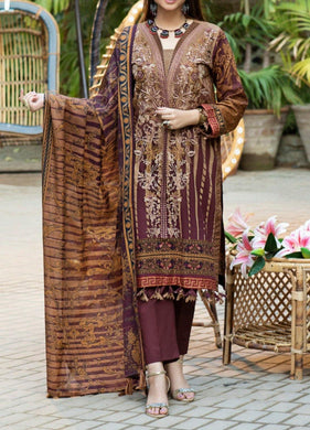 Oznur Salitex 3 pc Unstitched Embroidered Gold Print Lawn Suit