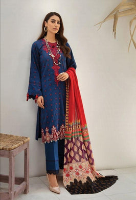 3 pc Unstitched Digital Printed Embroidered Lawn Suit - RajBari