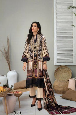 3 pc Unstitched Digital Printed Embroidered Lawn Suit - RajBari