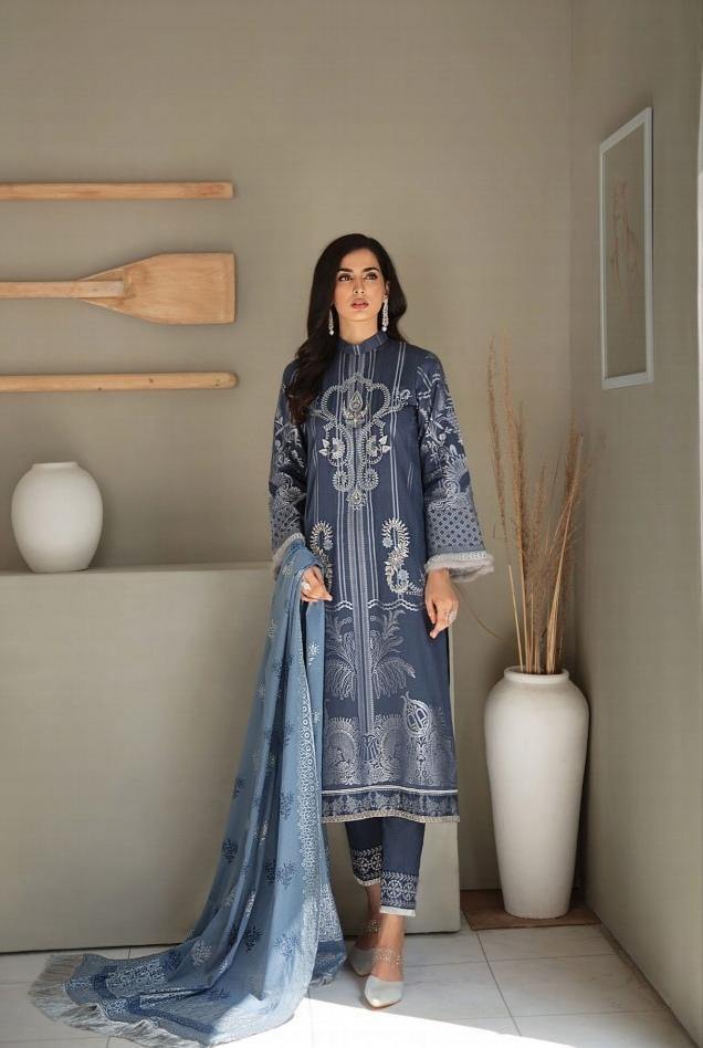 3 pc Unstitched Digital Printed Embroidered Lawn Suit - RajBari