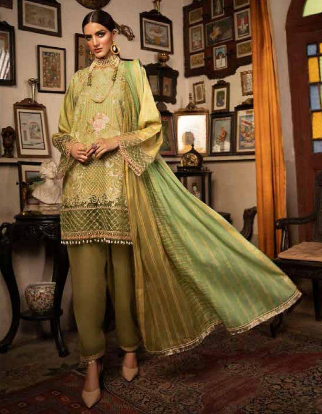 3 pc Unstitched Embroidered Lawn Suit - Bin-Ilyas