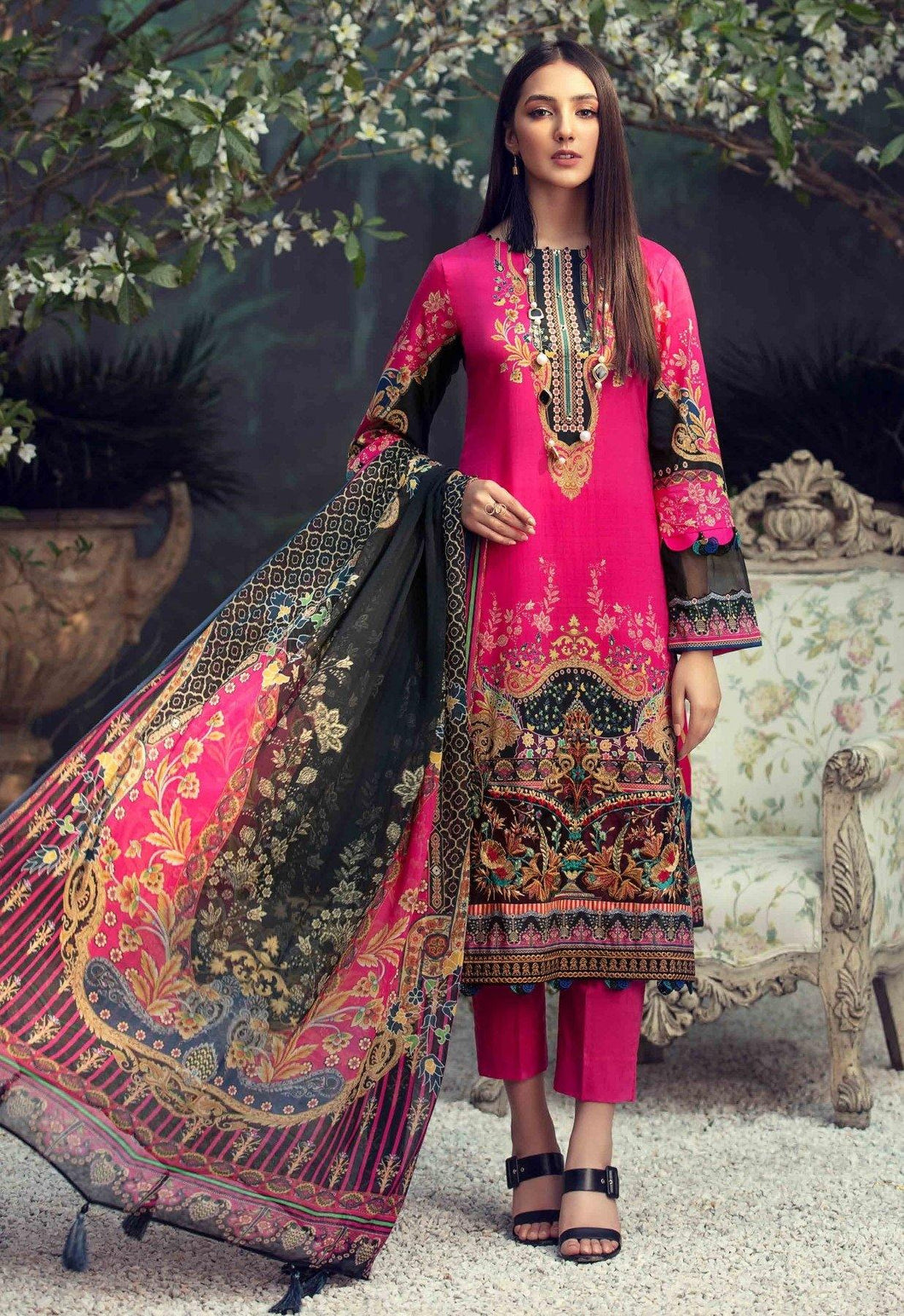 Neon Rose 3 pc Unstitched Embroidered Lawn Suiting - UMESHA