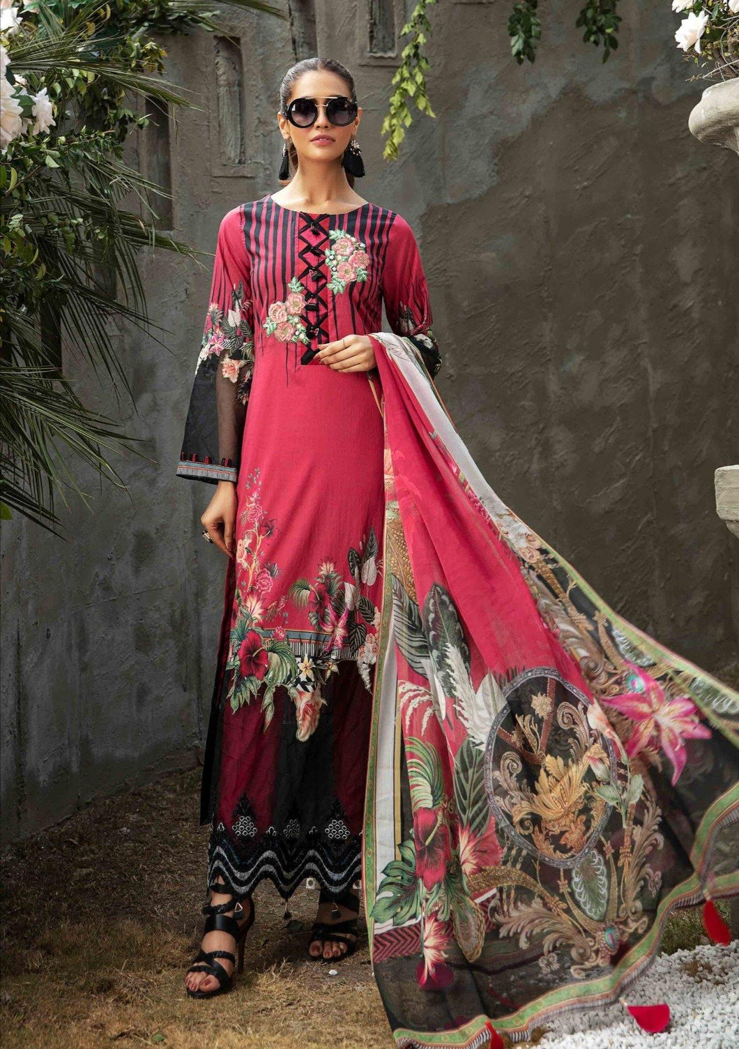 Tropical Bloom 3 pc Unstitched Embroidered Lawn Suiting - UMESHA