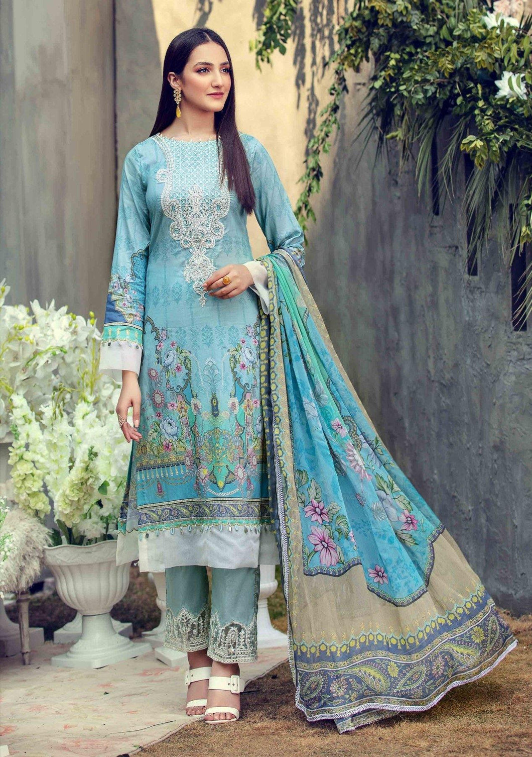 Blue Bell 3 pc Unstitched Embroidered Lawn Suit