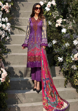 Purple Glimmer 3 pc Unstitched Embroidered Lawn Suiting - UMESHA