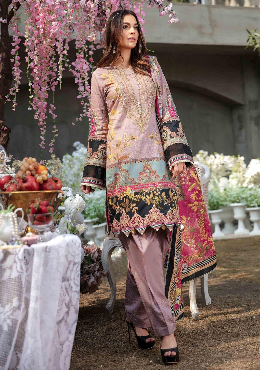 Rose Clair 3 pc Unstitched Embroidered Lawn Suiting - Motifz - UMESHA