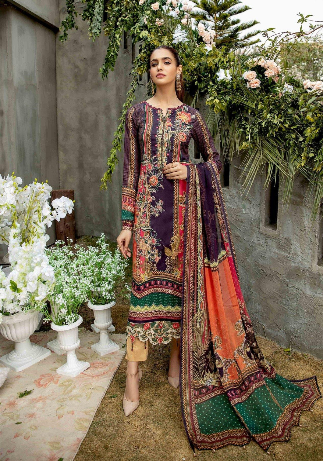 Sunset Hue 3 pc Unstitched Embroidered Lawn Suiting - UMESHA