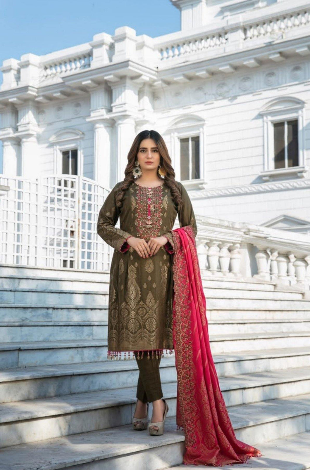 3 pc Unstitched Heavy Embroidered Banarsi Jacquard Lawn Suits by Tawakkal Fabrics