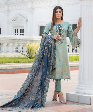3 pc Unstitched Heavy Embroidered Banarsi Jacquard Lawn Suits by Tawakkal Fabrics