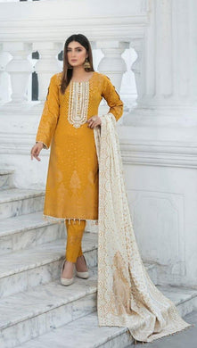 3 pc Unstitched Heavy Embroidered Banarsi Jacquard Lawn Suits by Tawakkal Fabrics