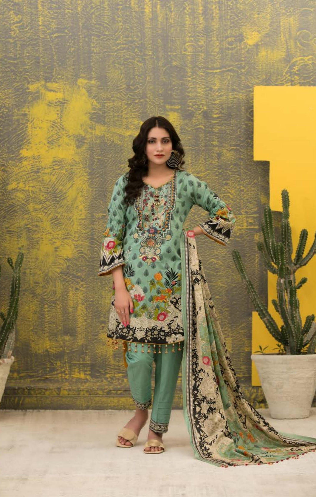 3 pc Unstitched Embroidered Lawn Suit by Tawakkal Fabrics