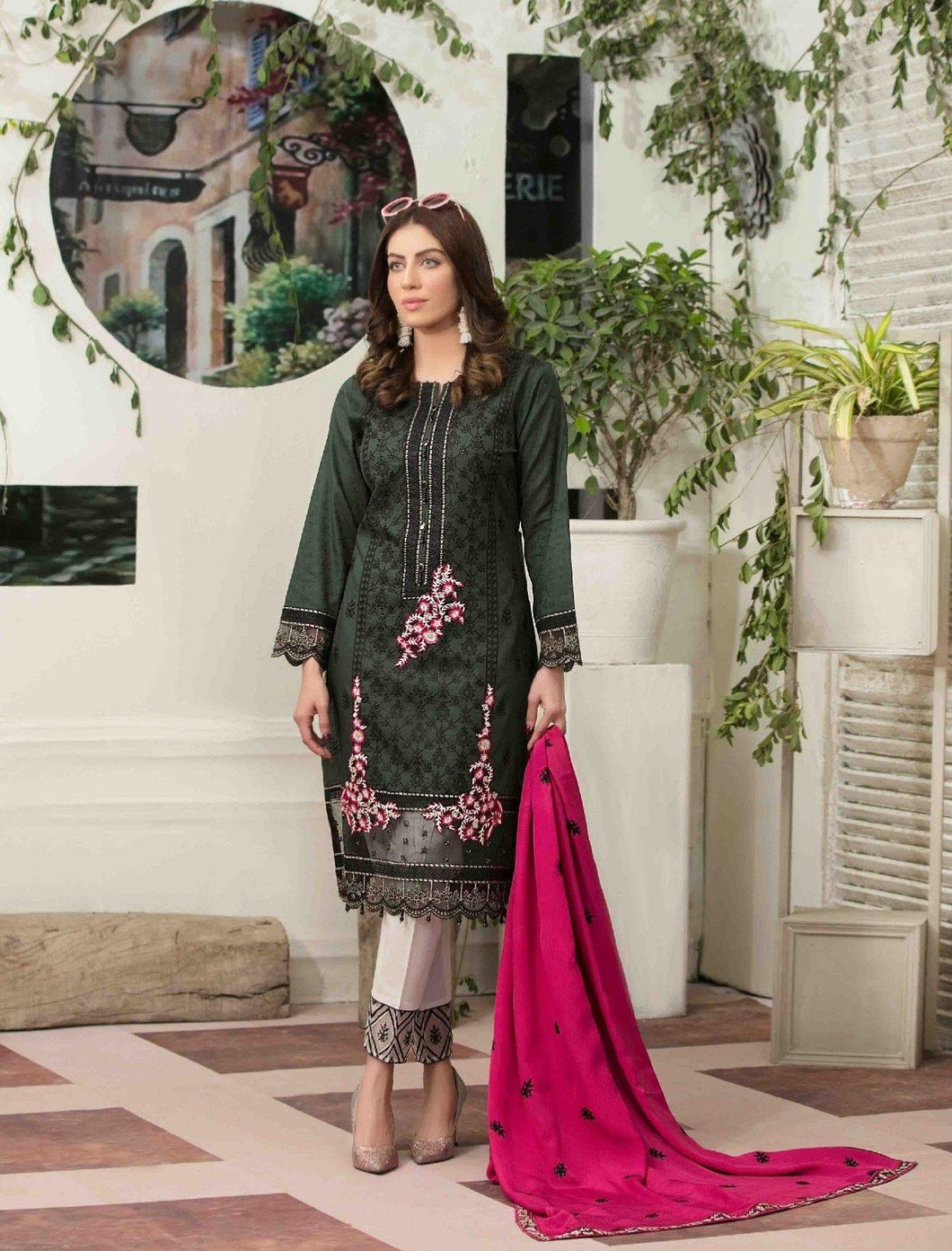 3 pc Unstitched Embroidered Jacquard Lawn Suits by Tawakkal Fabrics