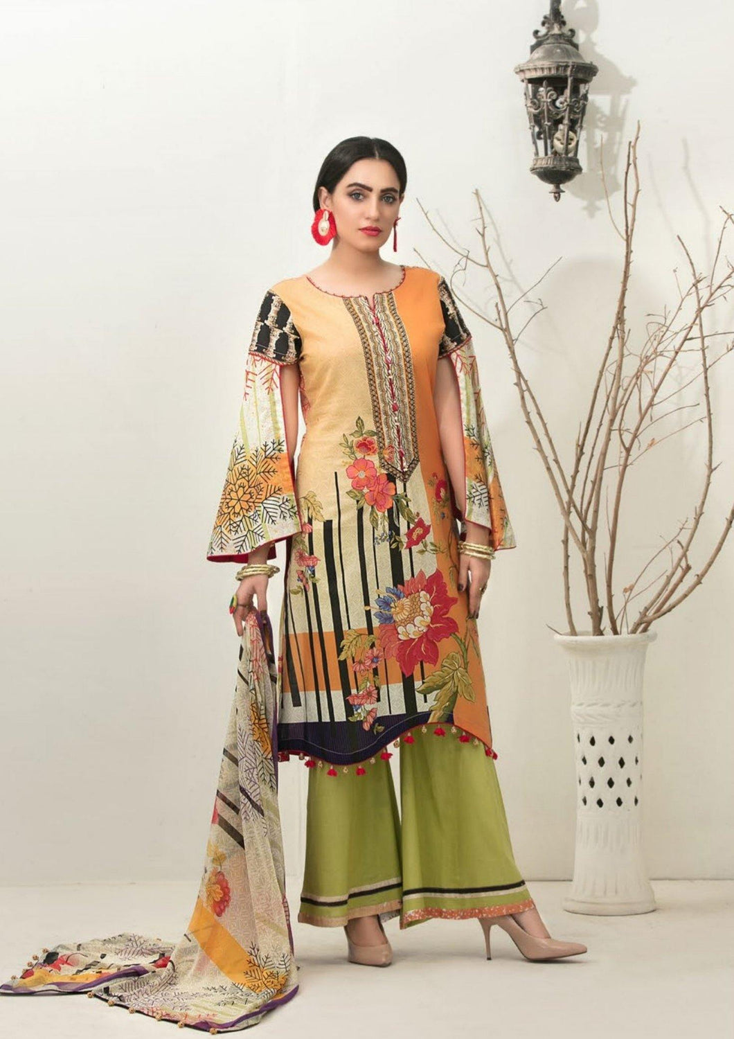 3 pc Unstitched Embroidered Printed Lawn Suits by Tawakkal Fabrics