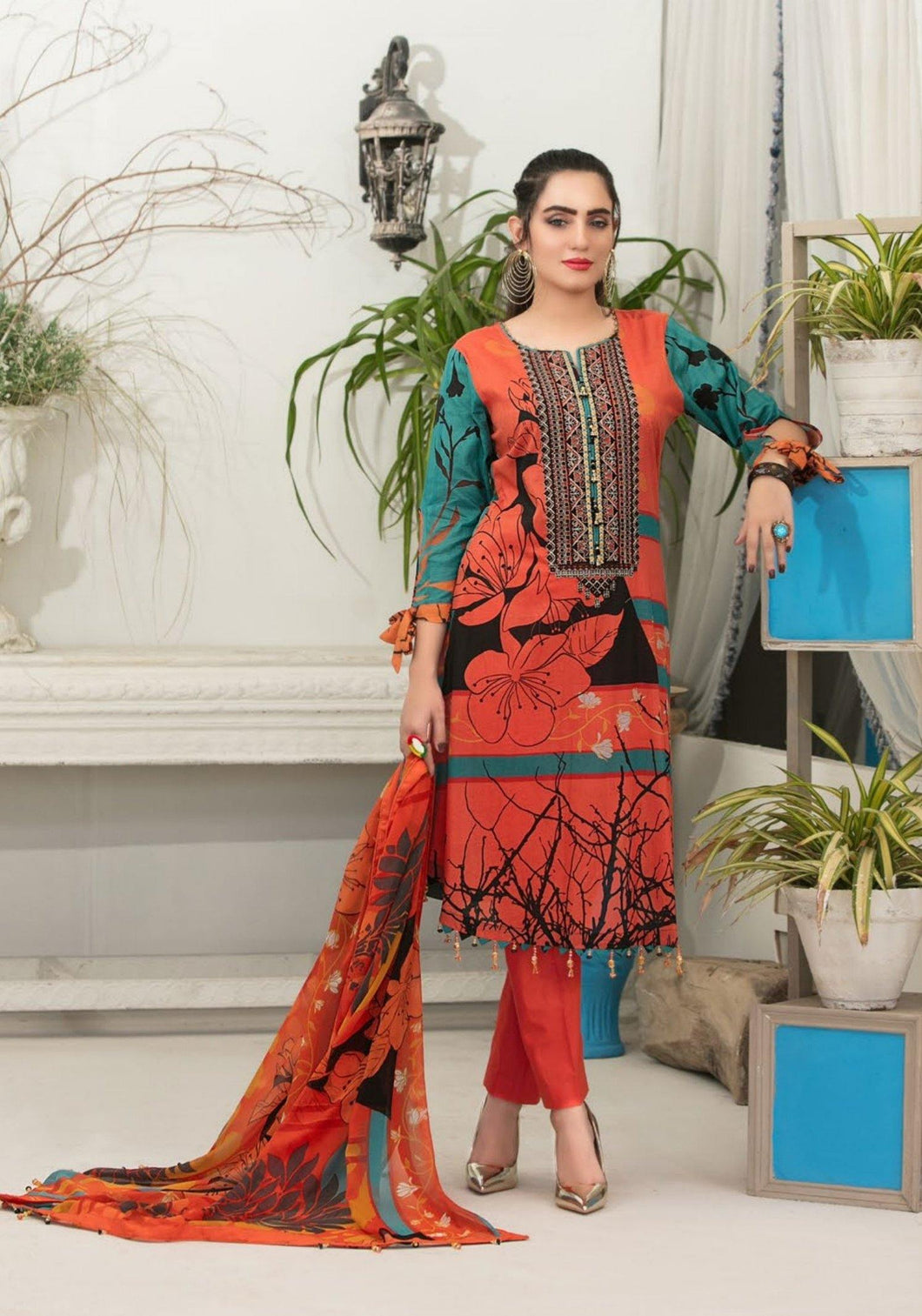 3 pc Unstitched Embroidered Printed Lawn Suits by Tawakkal Fabrics