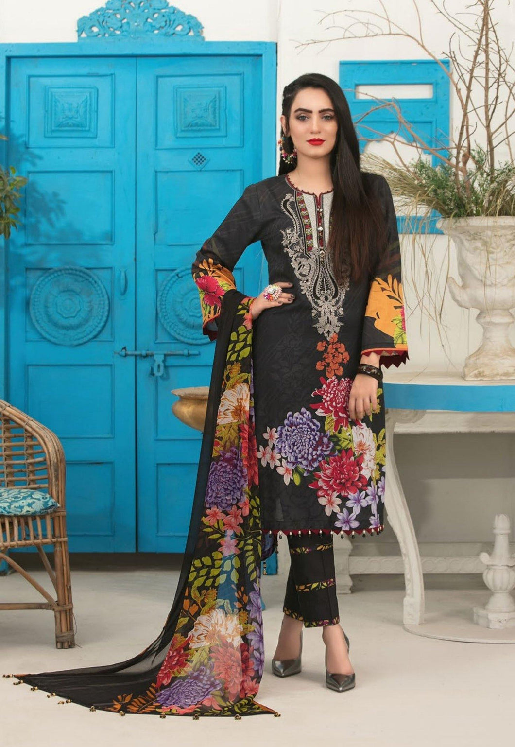 3 pc Unstitched Embroidered Printed Lawn Suits by Tawakkal Fabrics