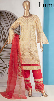 Peach by Rivaj 3 pc Unstitched Embroidered Banarsi Jacquard Suit