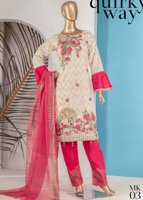 Peach by Rivaj 3 pc Unstitched Embroidered Banarsi Jacquard Suit