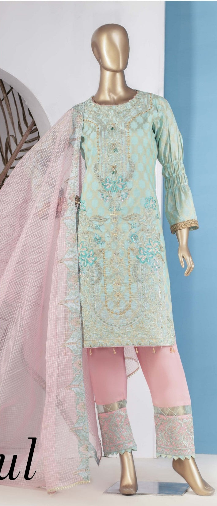 Peach by Rivaj 3 pc Unstitched Embroidered Banarsi Jacquard Suit