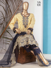 Load image into Gallery viewer, Peach by Rivaj 3 pc Unstitched Embroidered Banarsi Jacquard Suit
