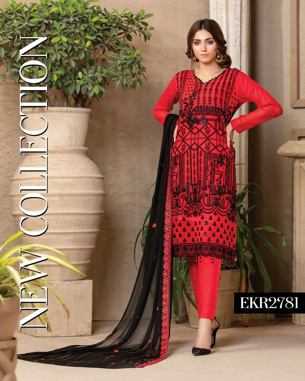 3 pc Unstitched Fancy Embroidered Chiffon Suit
